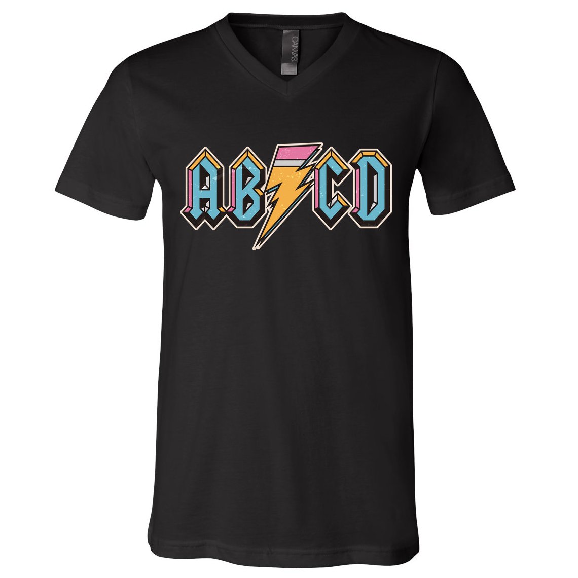 Funny Vintage ABCD Rock Logo V-Neck T-Shirt