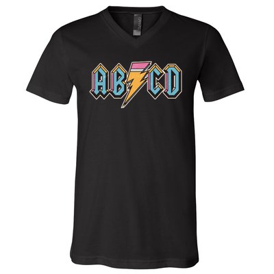 Funny Vintage ABCD Rock Logo V-Neck T-Shirt