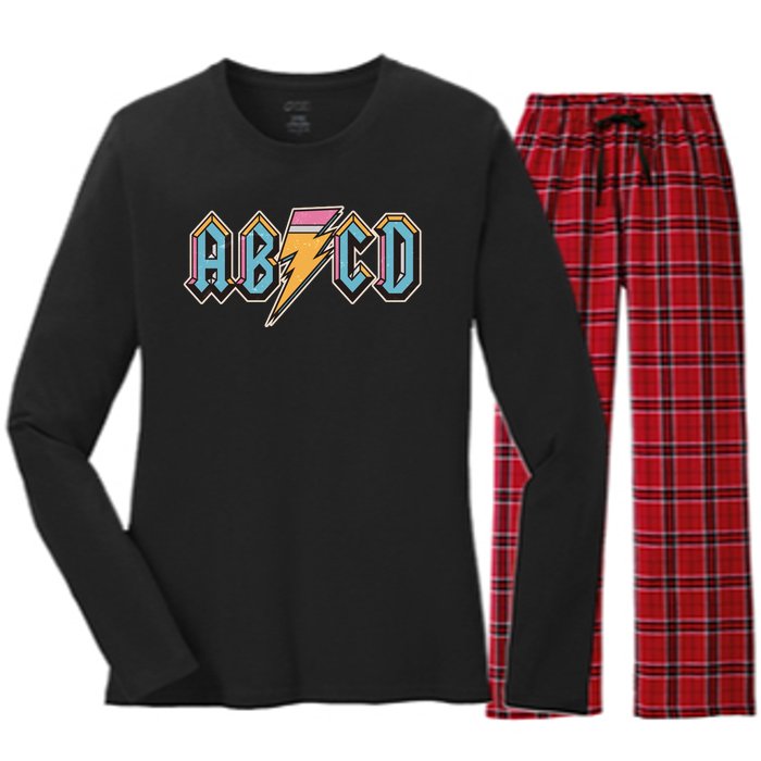 Funny Vintage ABCD Rock Logo Women's Long Sleeve Flannel Pajama Set 