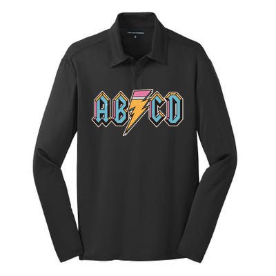 Funny Vintage ABCD Rock Logo Silk Touch Performance Long Sleeve Polo