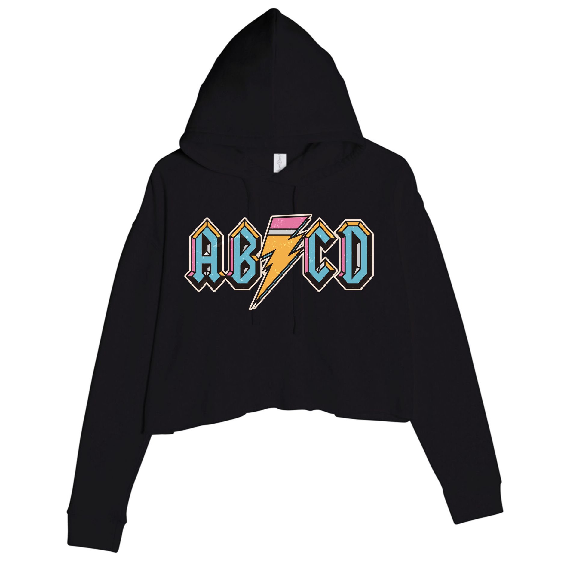 Funny Vintage ABCD Rock Logo Crop Fleece Hoodie