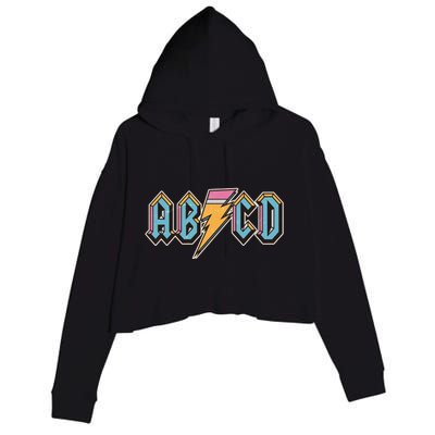 Funny Vintage ABCD Rock Logo Crop Fleece Hoodie