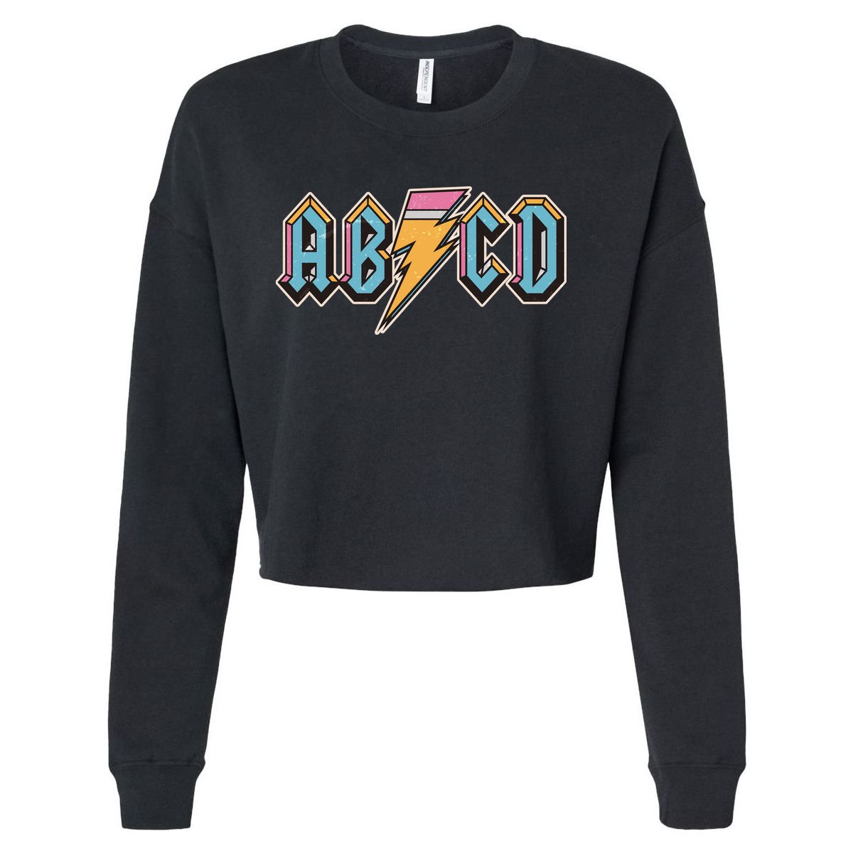 Funny Vintage ABCD Rock Logo Cropped Pullover Crew