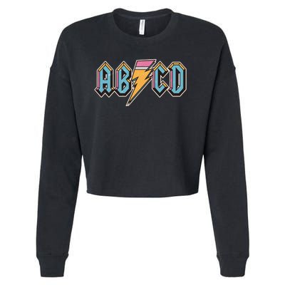 Funny Vintage ABCD Rock Logo Cropped Pullover Crew