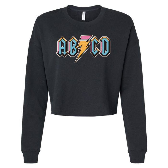 Funny Vintage ABCD Rock Logo Cropped Pullover Crew