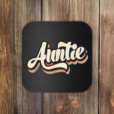 Funny Vintage Auntie Graphic Tee Retro Striped Logo Aunt Coaster