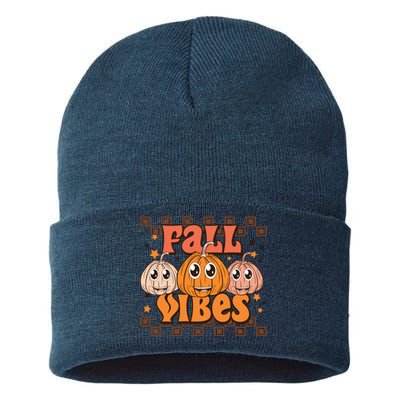 Fall Vibes Autumn Season Thanksgiving Pumpkin Spice Funny Sustainable Knit Beanie