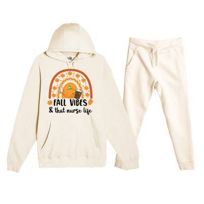 Fall Vibes And That Nurse Life Fall Autumn Rainbow Nurse Life Gift Premium Hooded Sweatsuit Set