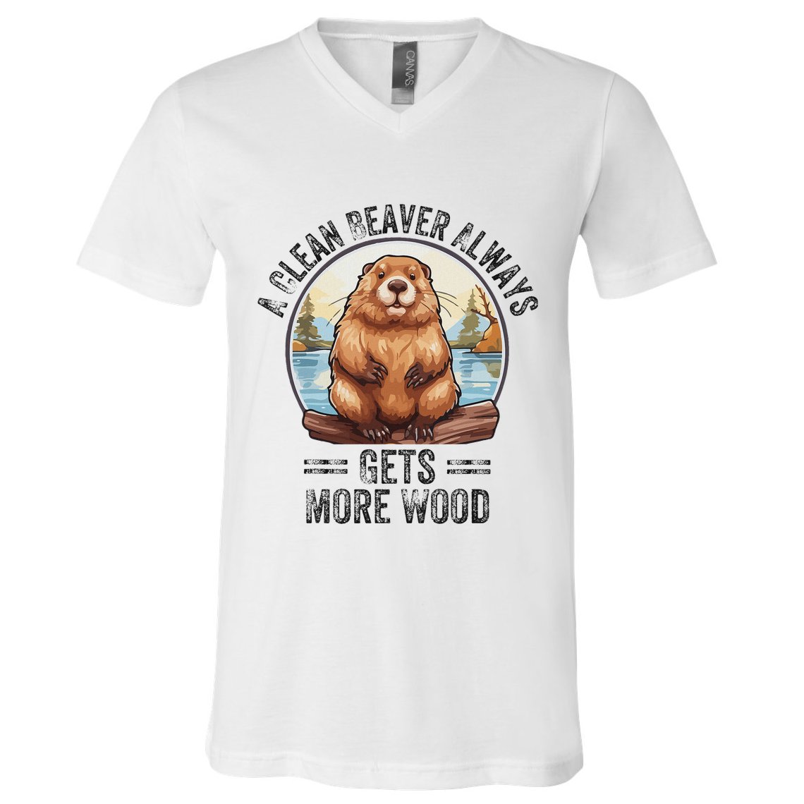 Funny Vintage A Clean Beaver Always Gets More Wood V-Neck T-Shirt