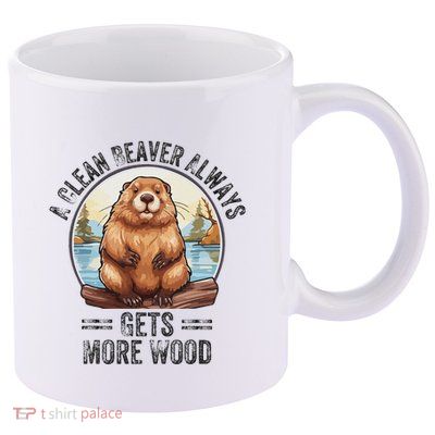Funny Vintage A Clean Beaver Always Gets More Wood 11oz C Handle Ceramic Mug