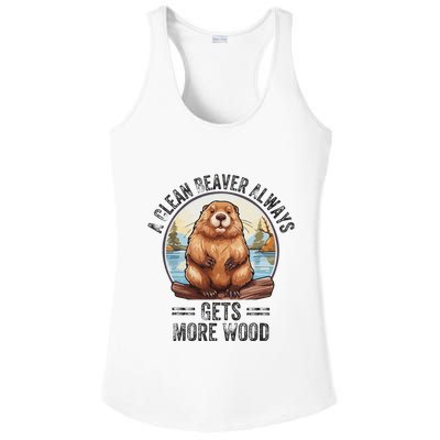 Funny Vintage A Clean Beaver Always Gets More Wood Ladies PosiCharge Competitor Racerback Tank