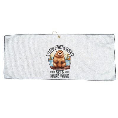 Funny Vintage A Clean Beaver Always Gets More Wood Large Microfiber Waffle Golf Towel