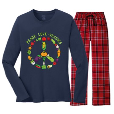 Funny Veggie Art For Women Men Vegan Food Vegetables Themed Women's Long Sleeve Flannel Pajama Set 