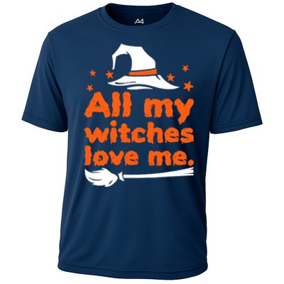 Funny Vintage All My Witches Love Me Halloween Cooling Performance Crew T-Shirt