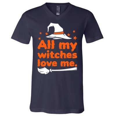 Funny Vintage All My Witches Love Me Halloween V-Neck T-Shirt