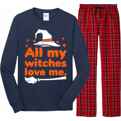 Funny Vintage All My Witches Love Me Halloween Long Sleeve Pajama Set