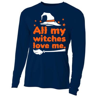 Funny Vintage All My Witches Love Me Halloween Cooling Performance Long Sleeve Crew