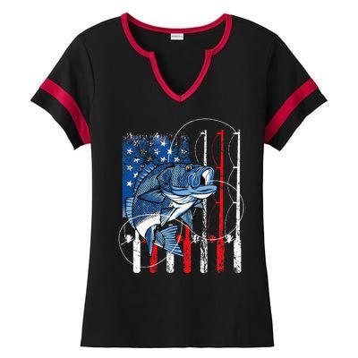 Fishing Vintage American Flag Bass Fisherman Gifts Ladies Halftime Notch Neck Tee