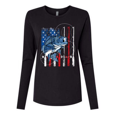 Fishing Vintage American Flag Bass Fisherman Gifts Womens Cotton Relaxed Long Sleeve T-Shirt