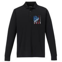 Fishing Vintage American Flag Bass Fisherman Gifts Performance Long Sleeve Polo