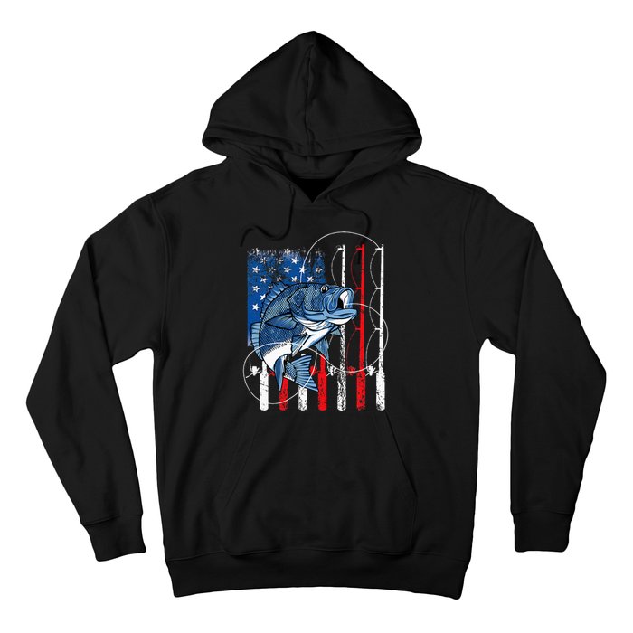 Fishing Vintage American Flag Bass Fisherman Gifts Hoodie