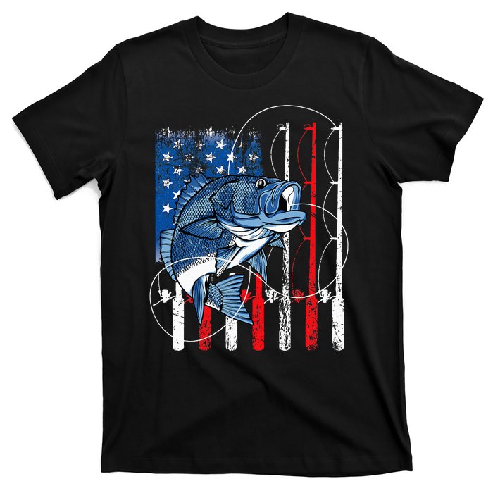 Fishing Vintage American Flag Bass Fisherman Gifts T-Shirt