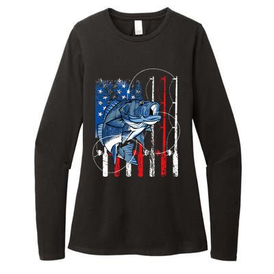 Fishing Vintage American Flag Bass Fisherman Gifts Womens CVC Long Sleeve Shirt