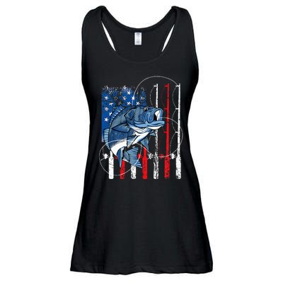 Fishing Vintage American Flag Bass Fisherman Gifts Ladies Essential Flowy Tank