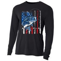 Fishing Vintage American Flag Bass Fisherman Gifts Cooling Performance Long Sleeve Crew