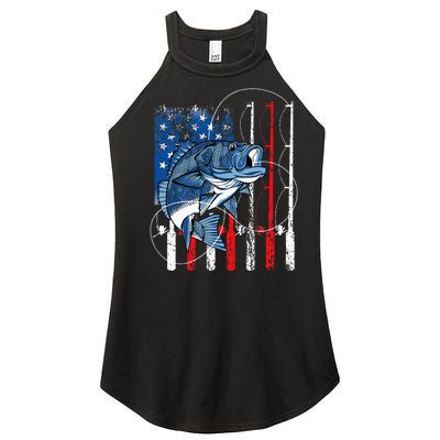 Fishing Vintage American Flag Bass Fisherman Gifts Women’s Perfect Tri Rocker Tank