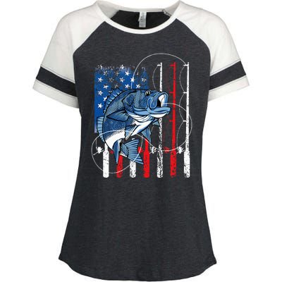 Fishing Vintage American Flag Bass Fisherman Gifts Enza Ladies Jersey Colorblock Tee