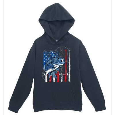 Fishing Vintage American Flag Bass Fisherman Gifts Urban Pullover Hoodie