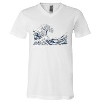 Famous Vintage Art Great Ocean Wave Hokusai Special Design V-Neck T-Shirt