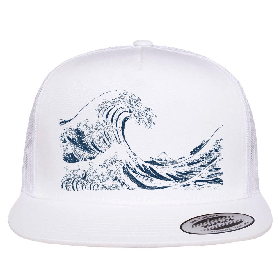 Famous Vintage Art Great Ocean Wave Hokusai Special Design Flat Bill Trucker Hat