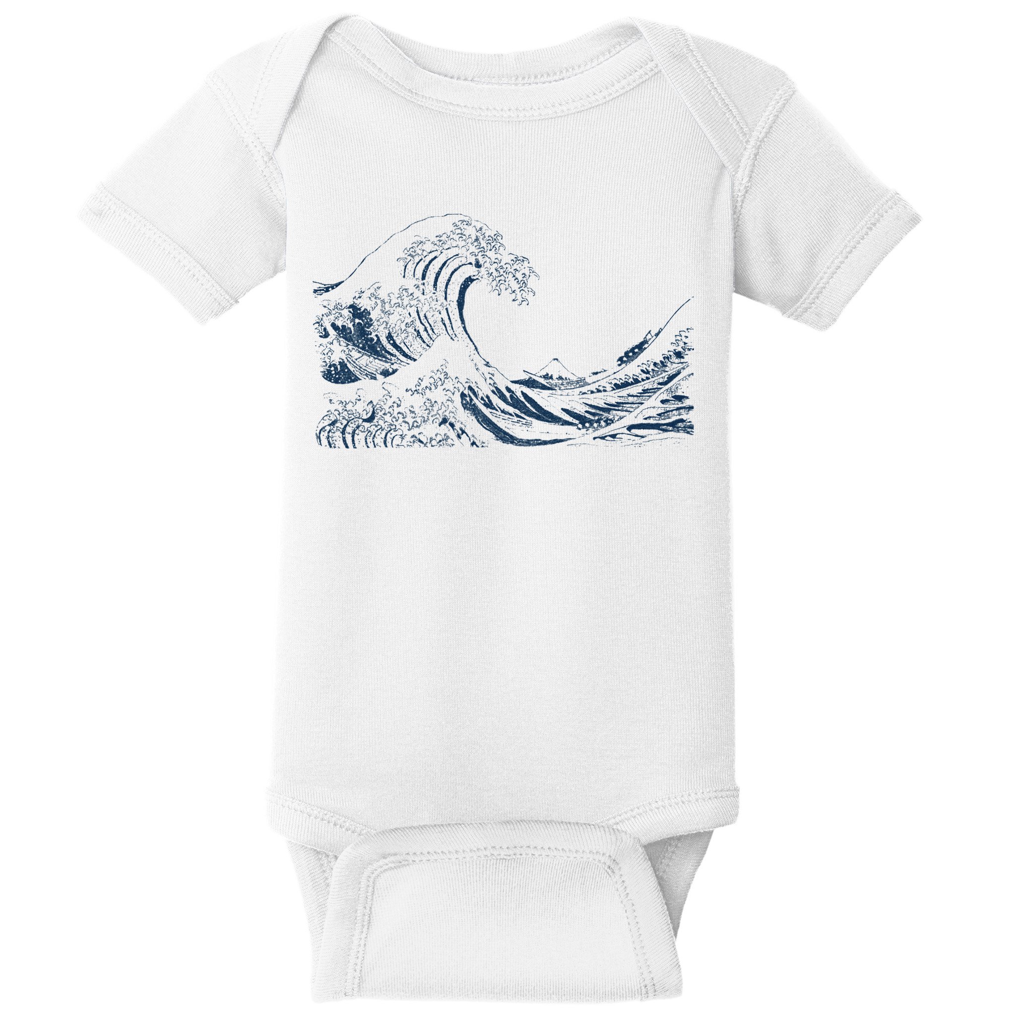 Famous Vintage Art Great Ocean Wave Hokusai Special Design Baby Bodysuit
