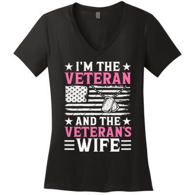 Female Veteran And VeteranS Wife Wo Veteran Mom Grandma Women's V-Neck T-Shirt