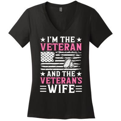 Female Veteran And VeteranS Wife Wo Veteran Mom Grandma Women's V-Neck T-Shirt