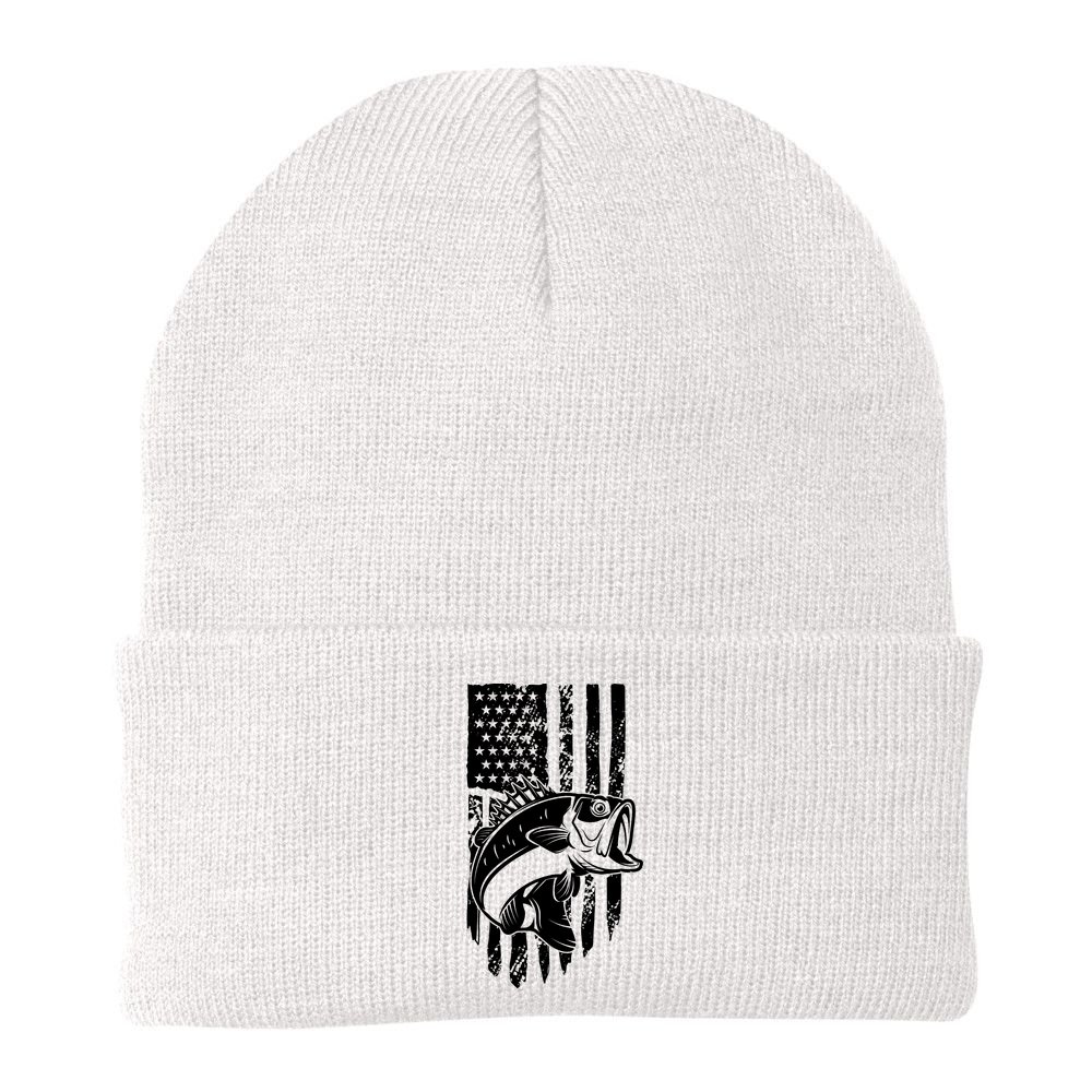 Fishing Vintage American Flag Beanie