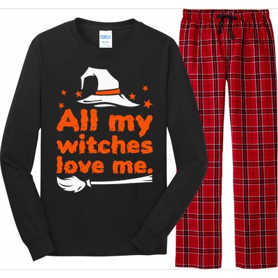 Funny Vintage All My Witches Love Me Halloween Long Sleeve Pajama Set