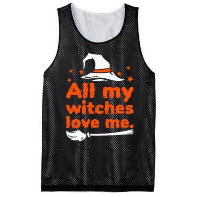 Funny Vintage All My Witches Love Me Halloween Mesh Reversible Basketball Jersey Tank