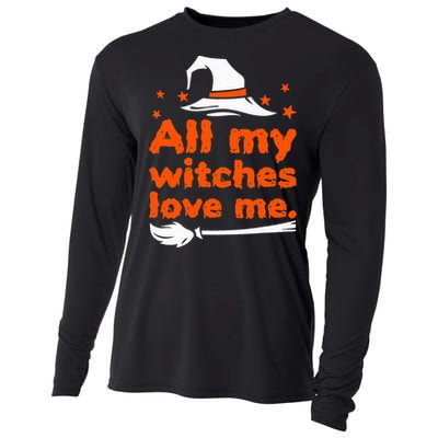 Funny Vintage All My Witches Love Me Halloween Cooling Performance Long Sleeve Crew