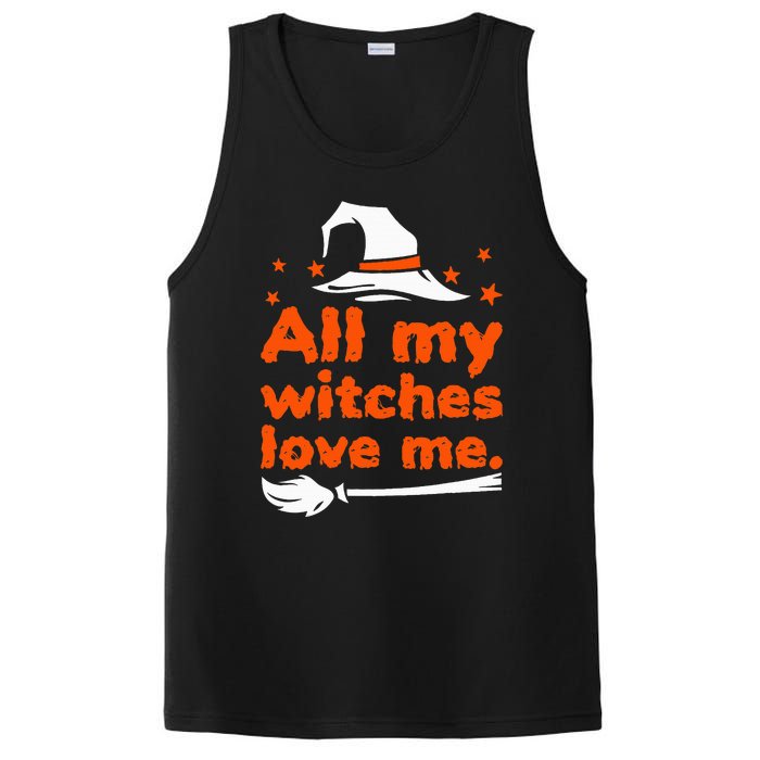 Funny Vintage All My Witches Love Me Halloween PosiCharge Competitor Tank