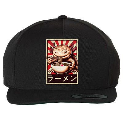 Funny Vintage Axolotl Eating Ramen. Anime Axolotl Ramen Wool Snapback Cap