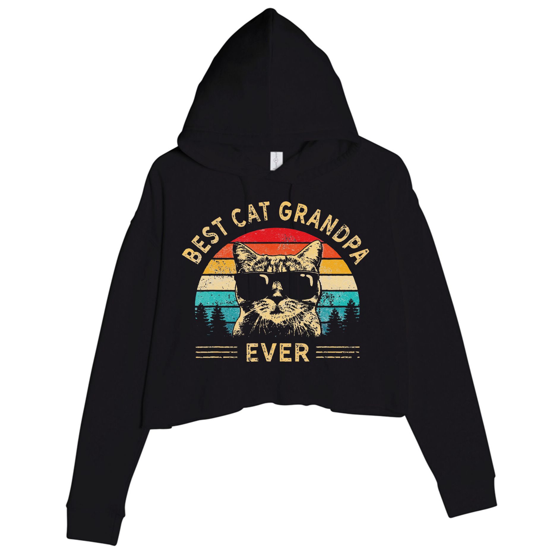 Funny Vintage Best Cat Grandpa Ever Funny Fathers Day Crop Fleece Hoodie