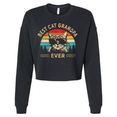 Funny Vintage Best Cat Grandpa Ever Funny Fathers Day Cropped Pullover Crew