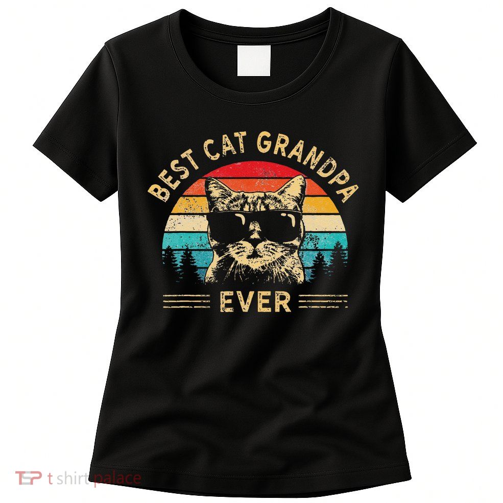 Funny Vintage Best Cat Grandpa Ever Funny Fathers Day Womens T-Shirt