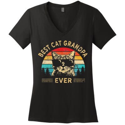 Funny Vintage Best Cat Grandpa Ever Funny Fathers Day Women's V-Neck T-Shirt