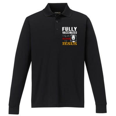 Fully Vaccinated By The Blood Of Jesus Performance Long Sleeve Polo