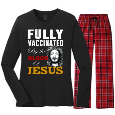 Fully Vaccinated By The Blood Of Jesus Women's Long Sleeve Flannel Pajama Set 