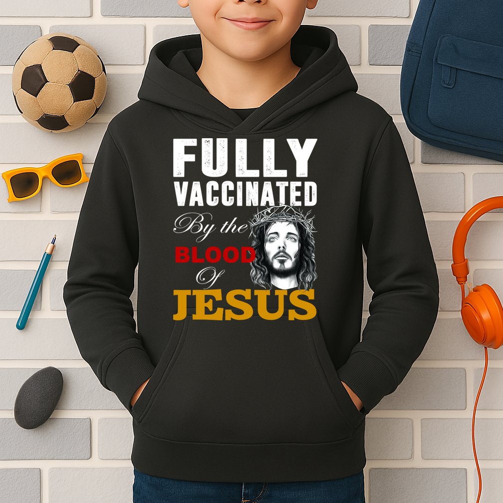 Fully Vaccinated By The Blood Of Jesus Kids Hoodie